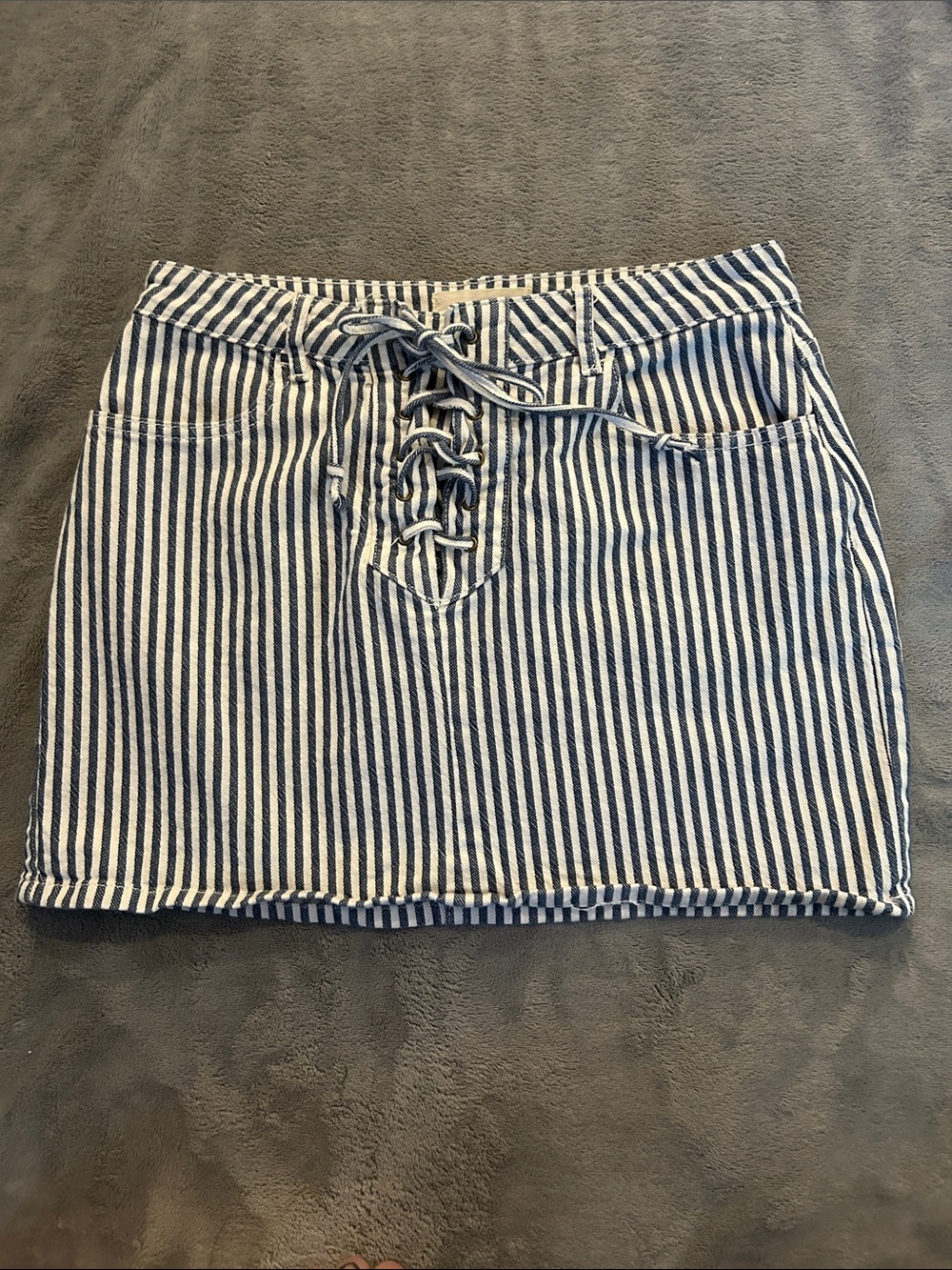 PacSun Navy and White Striped Lace-Up Mini Skirt